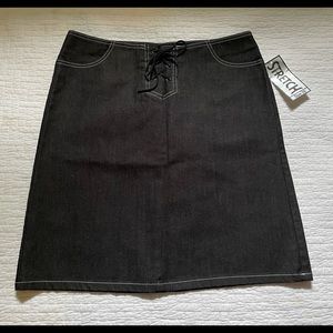 NWT Black stretchy denim-look lace up skirt.